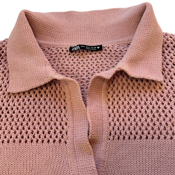 ZARA NWOT Women’s Perforated Chenille Light Pink Cut Out Balletcore Sweater - Picture 6 of 6